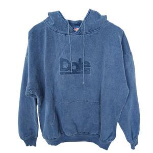 Vintage Dole Hoodie Men’s Large Blue Acid Wash Cotton Pullover Made in USA 90s